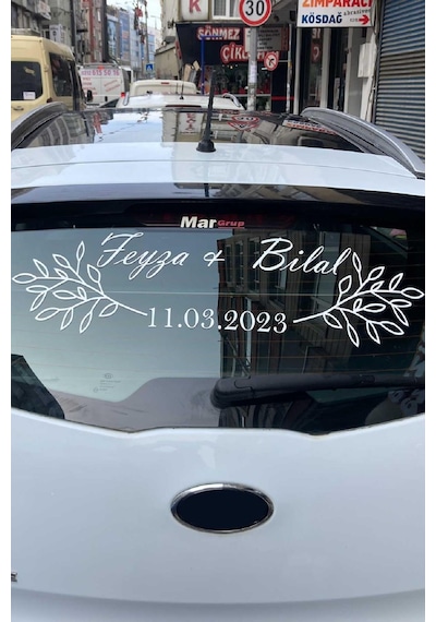 Gelin Arabası Sticker Süs Dekoratif İsim Ve Tarih Yazılı Özel Etiket 001