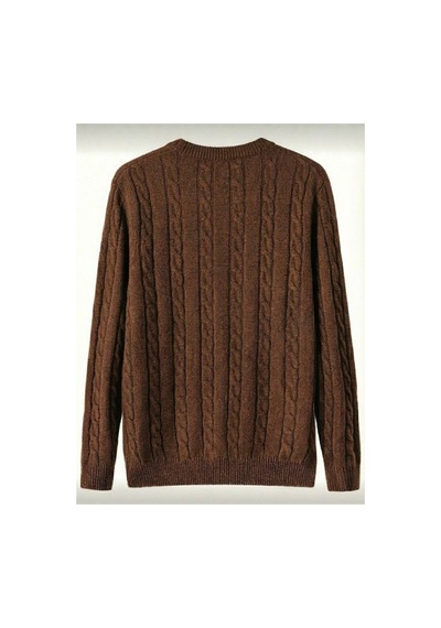 Cool Tarz Erkek Bisiklet Yaka Slim Fit Saç Örgülü Triko Kazak Kahverengi Kahverengi