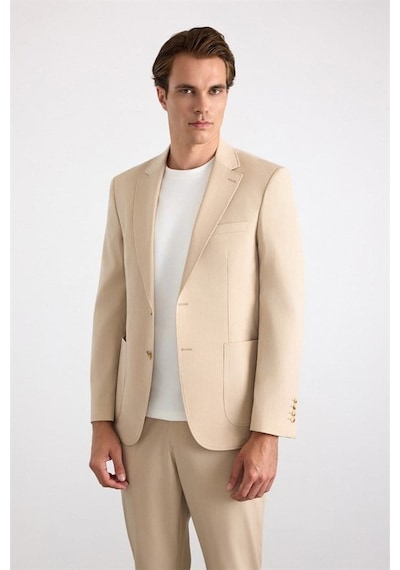 Süvari Bej Slim Mono Yaka Düz Torba Cep 6 Drop Takım Elbise Stk1006900002-bj3