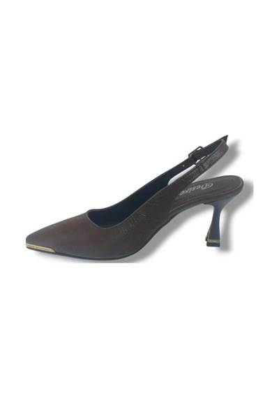 Desire 550-26 Baskılı Parlak Nubuk Taşlı İnce Topuk Kadın Stiletto 8cm Kahverengi
