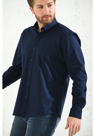 Slim Fit Uzun Kol Yıkamalı Gabardin Hediye Kutulu Erkek Gömlek Fs-001364 - Koyu Lacivert-1442