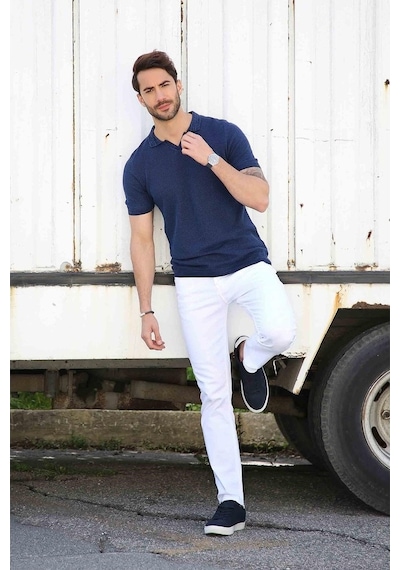 Ferraro Saks/Siyah Kuşgözü Desenli Polo Yaka Erkek Triko T-Shirt