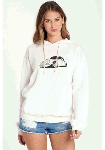 Wv Beetle Vector Baskılı Beyaz Kadın Kapşonlu Sweatshirt
