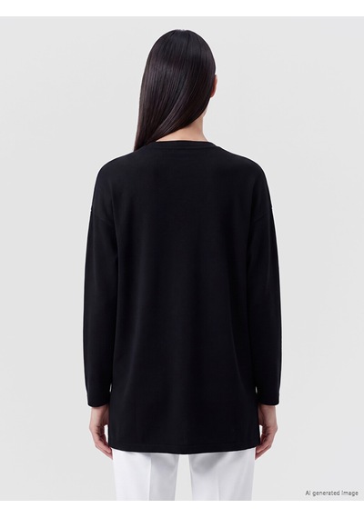 Lcw Everyday Siyah Soft Touch Taşlı Oversize Kadın Sweatshirt Tunik