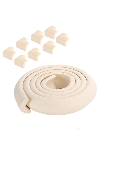 Teknozeel Krem Kauçuk Kenar Köşe Koruyucu Set Köşe Koruyucu 10 Adet Ve 2 Metre Kenar Bebek Emniyet Bandı