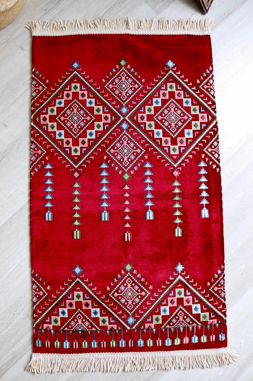 Kilim Desenli Astarlı Lüks Seccade S1020 Krımızı Kırmızı