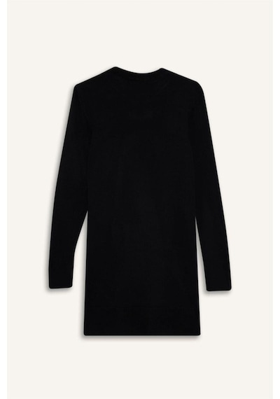 DeFacto Regular Fit Bisiklet Yaka Yırtmaçlı Basic Düz Triko Kazak Tunik H3431AZ24AUBK27
