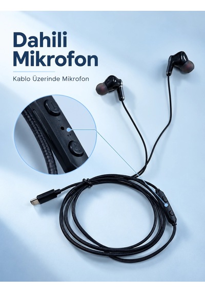 Nm Store Type C Bağlantılı Siyah Kulaklık Mikrofonlu Kulak İçi Tasarım