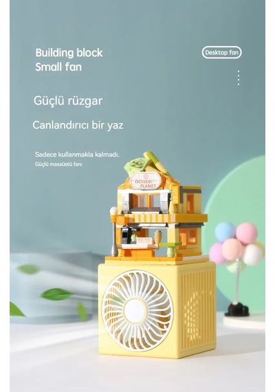 Masaüstü Blok Fan Küçük Masa Vantilatörü, Usb Şarj Edilebilir Pil, 3 Hız Güçlü