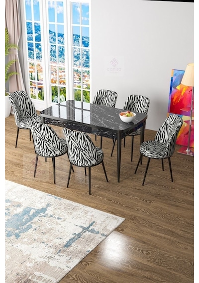 Canisa Concept Zen Serisi 80x132 Mdf Açılabilir Siyah Mermer Desen Masa Takımı Ve 6 Zebra Sandalye Masa Siyah Mermer-6 Adet Zebra Sandalye Canisa Concept Zen Serisi 80x132 Mdf Açılabilir Siyah Mermer Desen Masa Takımı Ve 6 Zebra Sandalye Masa Siyah Mermer-6 Adet Zebra Sandalye