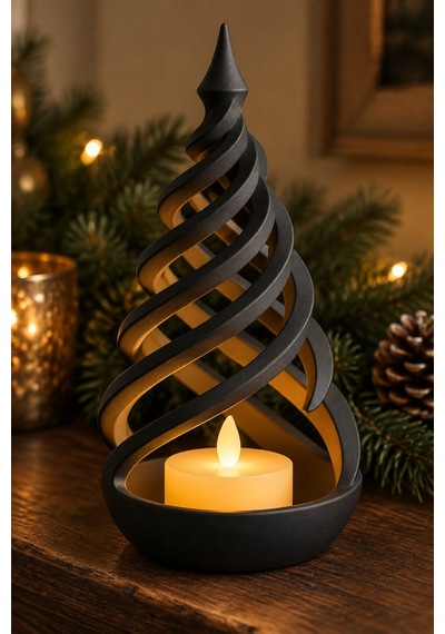 Minimalist Spiral Noel Ağacı Şeklinde Led Mum Tutucu Siyah