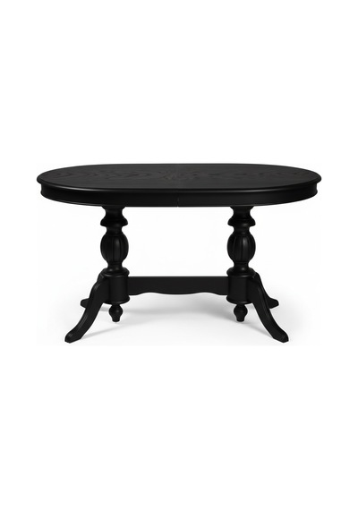 Lindon Çift Baba Ayaklı Açılır Masif Ahşap Oval Yemek Masası 100x170 Siyah