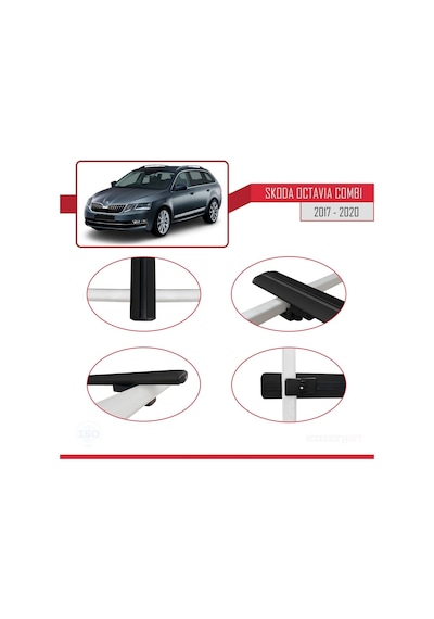 Skoda Octavia Combı 2017-2020 Arası İle Uyumlu Basic Model Ara Atkı Tavan Barı Siyah 3 Adet