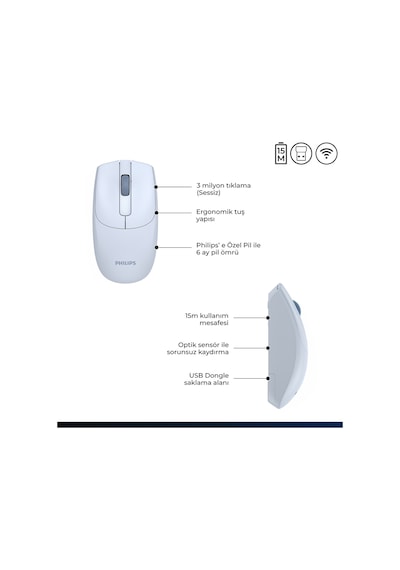 Philips SPK7398 Kablosuz 1600 DPI 3 Tuşlu Optik Sessiz Mouse