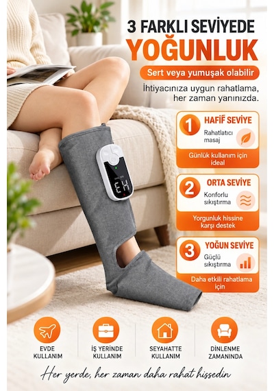 Auhma Amg47 Akıllı Ayak Ve Baldır Masaj Cihazı Isı Terapili Hava Basınçlı Kablosuz Bacak Masaj Aleti Gri