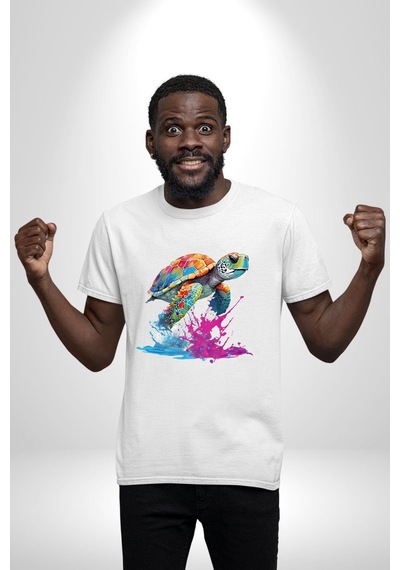 Renkli Kaplumbağa Karetta Kareta Unisex Unisex Beyaz Organik Baskılı T-shirt Penye Yüksek Kalite Beyaz