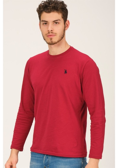 T8588 Dewberry Bisiklet Yaka Uzun Kol T-shırt-bordo Bordo
