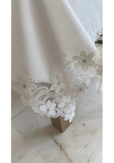 Sofra Takımı Evita Gardenya Keten Yemek Takımı 160x260 Masa Seti 26 Parça Runner Set Krem