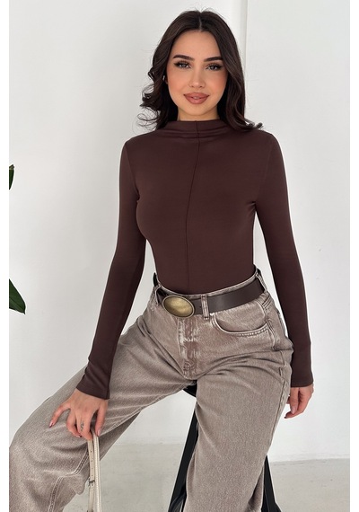Noa & Noa Kadın Dikiş Detaylı Fit Bluz White Line Kahverengi