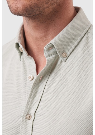 Rizzup Erkek %97 Pamuk Slim Fit Dar Kesim Petek Dokulu Likralı Örme Yeşil Gömlek 2600707