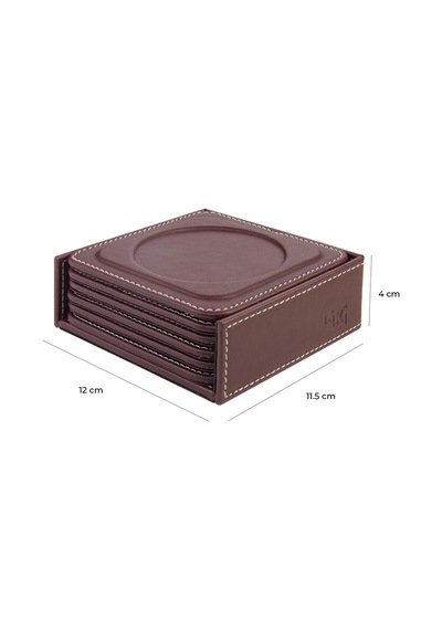 Bardak Altlığı,6 Lı Set,masaüstü Yuvarlak Cup Coaster,vegan Suni Deri,11x11 Cm.,bordo Bordo