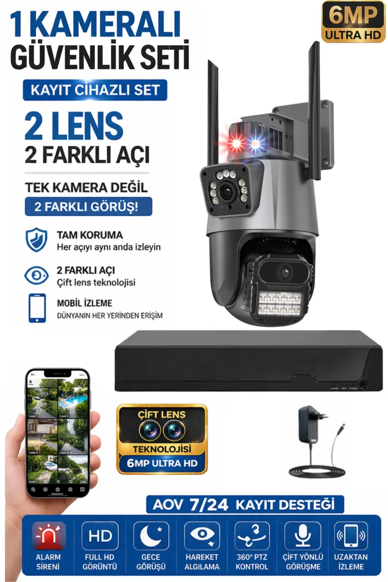 Xpro 1 Kamera 2 Lens Kablosuz Wifi Güvenlik Kamerası Seti Nvr Kayıt Cihazı Gece Görüşlü Ip Kamera Seti 08822067