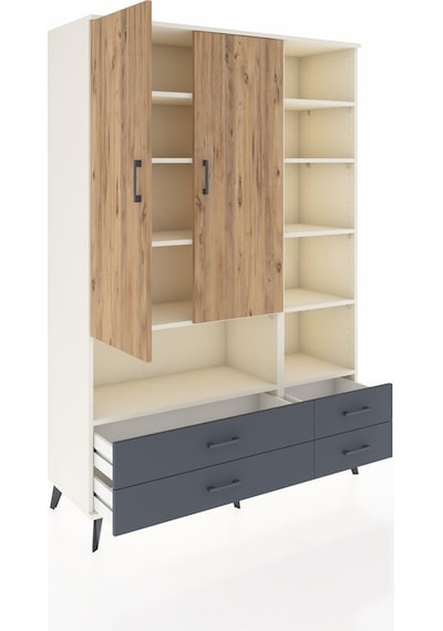 Hyperion Dolap 10 Raflı 4 Çekmeceli 2 Kapaklı 132x44x195 Aytaşı-çam/antrasit Atlas Çam/antrasıt