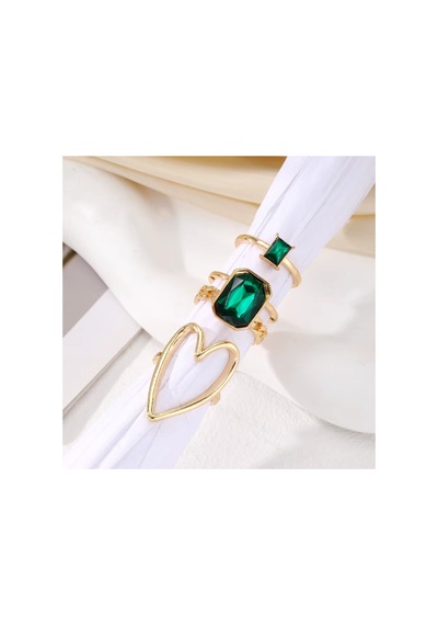 Romance Gold Altın Renkli Siyah Taşlı Vintage Bohem 3 Parça 3'lü Yüzük Seti Kırmızı - Mavi
