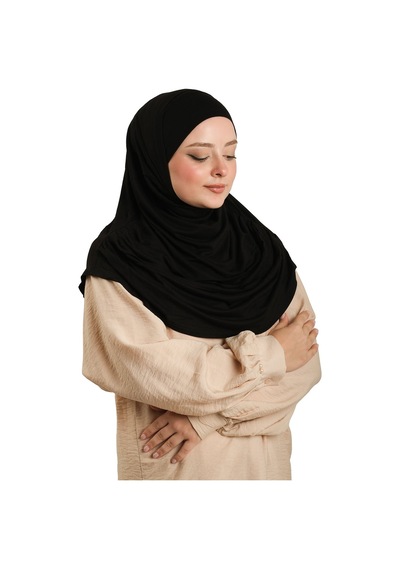 Hürrem Bone Siyah Pratik Hazır Geçmeli Tesettür Eşarp Viskon Boneli Büyük Boy 1290bv 01 siyah