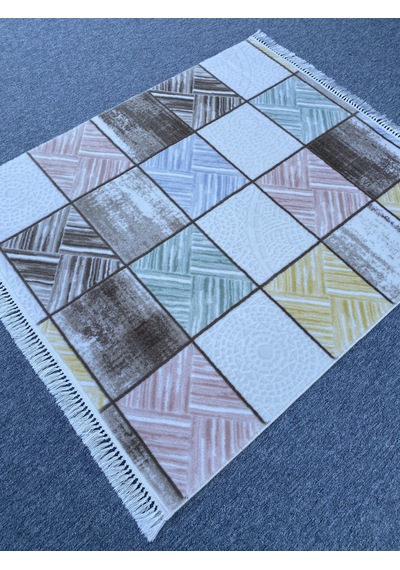 Kareli Desenli Renkli Kesme Halı 120x140 Kesme Akrilik Halı