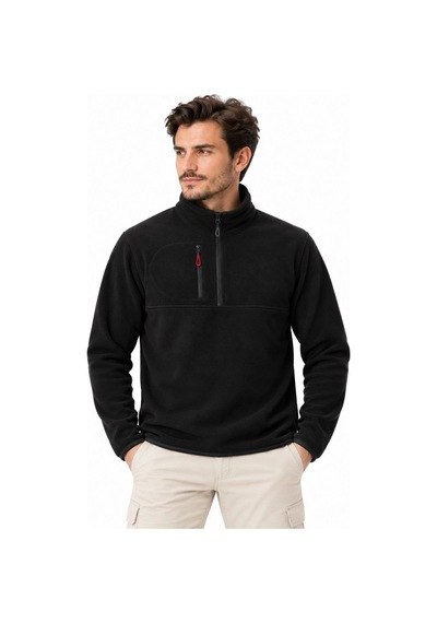 Moda Erkek Polar Dik Yaka Yarım Fermuarlı Fermuarlı Göğüs Cepli Regular Fit Kışlık Sweatshirt - Siyah Çok Renkli