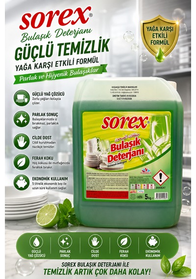 Sorex Bulaşık Deterjanı 5 L Elde Bulaşık Yıkama Deterjanı