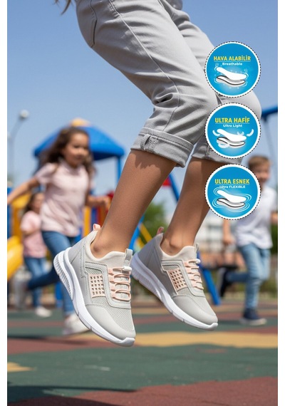 Walkway Buz Pudra Fileli Hafif Esnek Kız Çocuk Spor Ayakkabı 9060 Motano F Buz-pudra