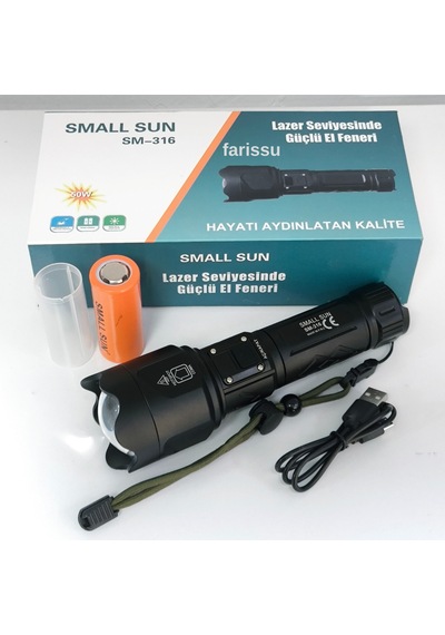 Small Sun Sm-316 50w 1000 Lümen 800m Menzilli Şarjlı Led El Feneri Siyah