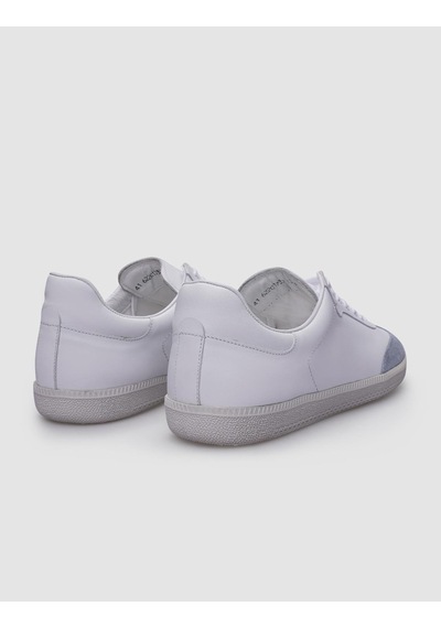 %100 Hakiki Deri Beyaz - Mavi Süet Bağcıklı Erkek Sneaker-beyaz Beyaz
