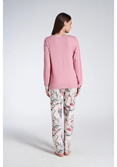 Pijadore Gd Goldoremi 1742 Kadın Melisa Kumaş Desenli Uzun Kollu Pijama Takım Pembe