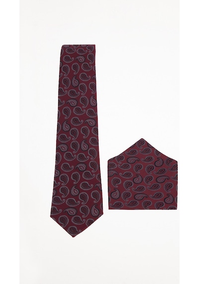 Tudors Erkek Bordo Paisley Desenli Klasik Kravat Ve Cep Mendili Takımı-51512