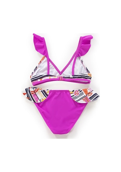 Endeep Kız Çocuk Desenli Volanlı Pembe Bikini Takımı Beyaz