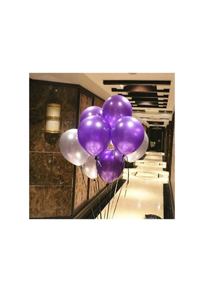50 Adet Metalik Balon Mor - Gümüş Karışık Uçan Balon Mor