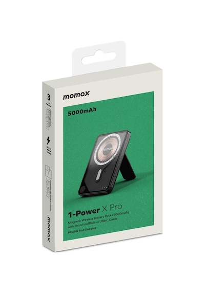 Momax IP131HKD Power X Pro+Magnetic Wireless 5000 mAh Standlı + USB-C Kablo Powerbank Siyah