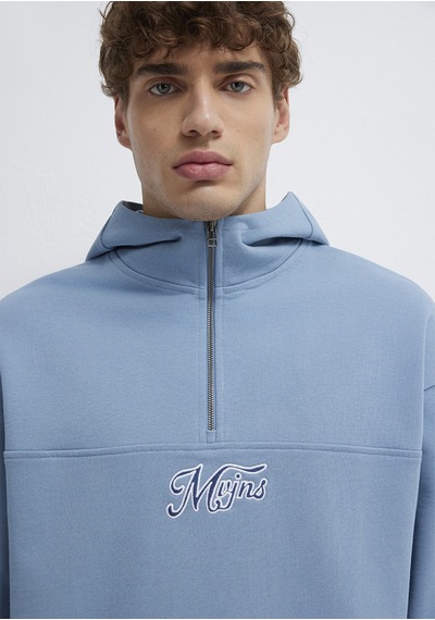 Mavi - Mvjns Nakışlı Yarı Fermuarlı Mavi Sweatshirt 0s10543-86998 Mavi