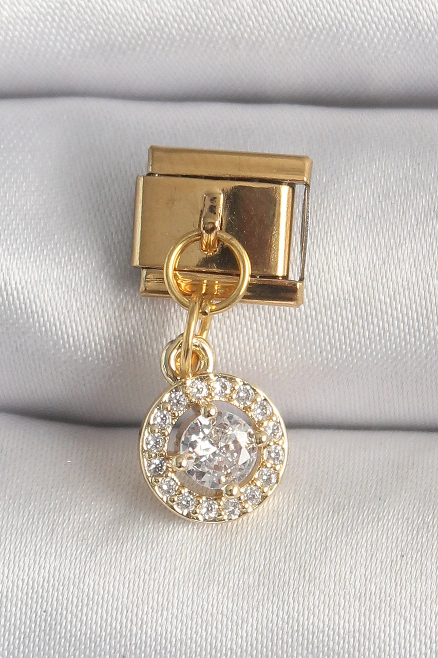 Nova Bazaar 316l Çelik Gold Renk Sallantı Daire Zirkon Taşlı Nomination Charm Altın