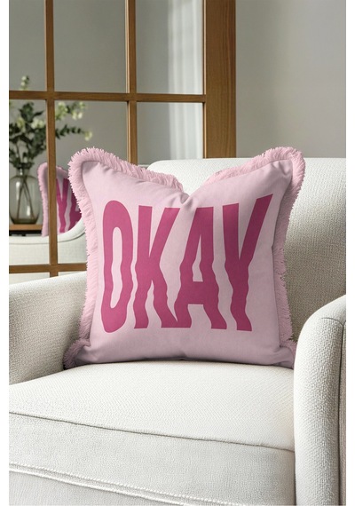 Okay Dekoratif Yazılı Saçaklı Yastık Kılıfı - Retro Slogan Fuşya Krem Püsküllü Kırlent Kılıfı Yalın Sahil Nektar Okay Dekoratif Yazılı Saçaklı Yastık Kılıfı - Retro Slogan Fuşya Krem Püsküllü Kırlent Kılıfı Yalın Sahil Nektar