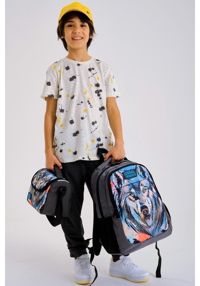 Coral High Kids Gri Siyah Kurt Desenli 3 Lü Okul Çanta Seti Set0114404