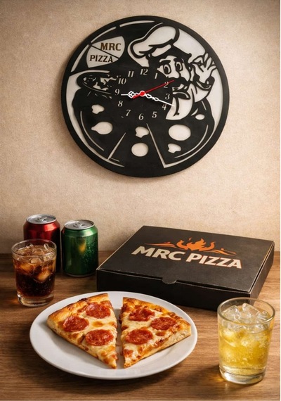 Pizza Firmaları İçin Tasarlanmış Duvar Saati Kişiye Özel Siyah