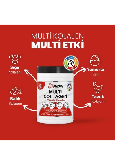 Multi Kolajen + Multi Vitamin Toz Formül 5 Tip Kolajen Ve Vitamin Kompleksi Biotin, Selenyum, Çinko, Hyaluronik Asit