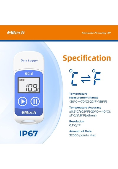 Elitech Datenlogger 32000 Punkt Usb Isı Datenlogger Kaydedici Dahili Sensör Genel