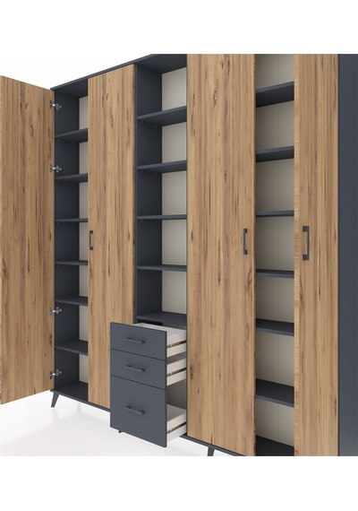 Arges Dolap 17 Raflı 3 Çekmeceli 4 Kapaklı 220x30x243 Antrasit-çam/antrasit Atlas Çam/antrasıt Arges Dolap 17 Raflı 3 Çekmeceli 4 Kapaklı 220x30x243 Antrasit-çam/antrasit Atlas Çam/antrasıt