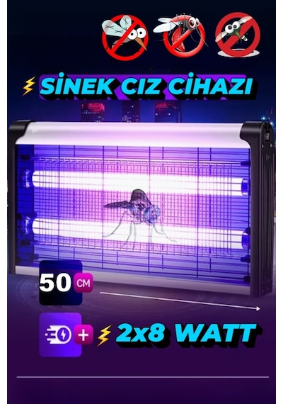 Uv Işıklı Sessiz Elektrikli Sinek Öldürücü 2x8 Turbo Etkili Sivrisinek Tuzağı Ev Bahçe Balkon