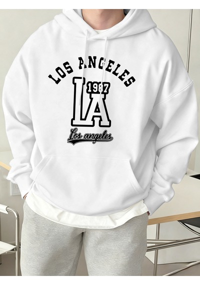 Startmore Startmorelos Angeles Mektup Baskılı Kapüşonlu Üstler Erkek Polar Sokak Modası Sweatshirtleri Sonbahar Beyaz